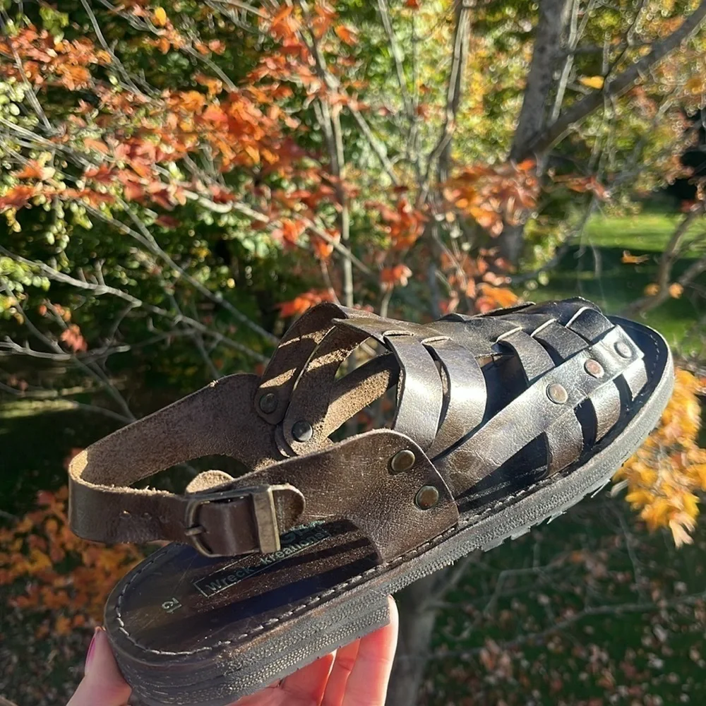 Wreck-Kreations leather grommets buckled soles made of tires size 12 sandals